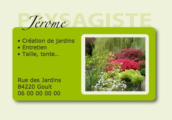 Modèle carte de visite web pour paysagiste